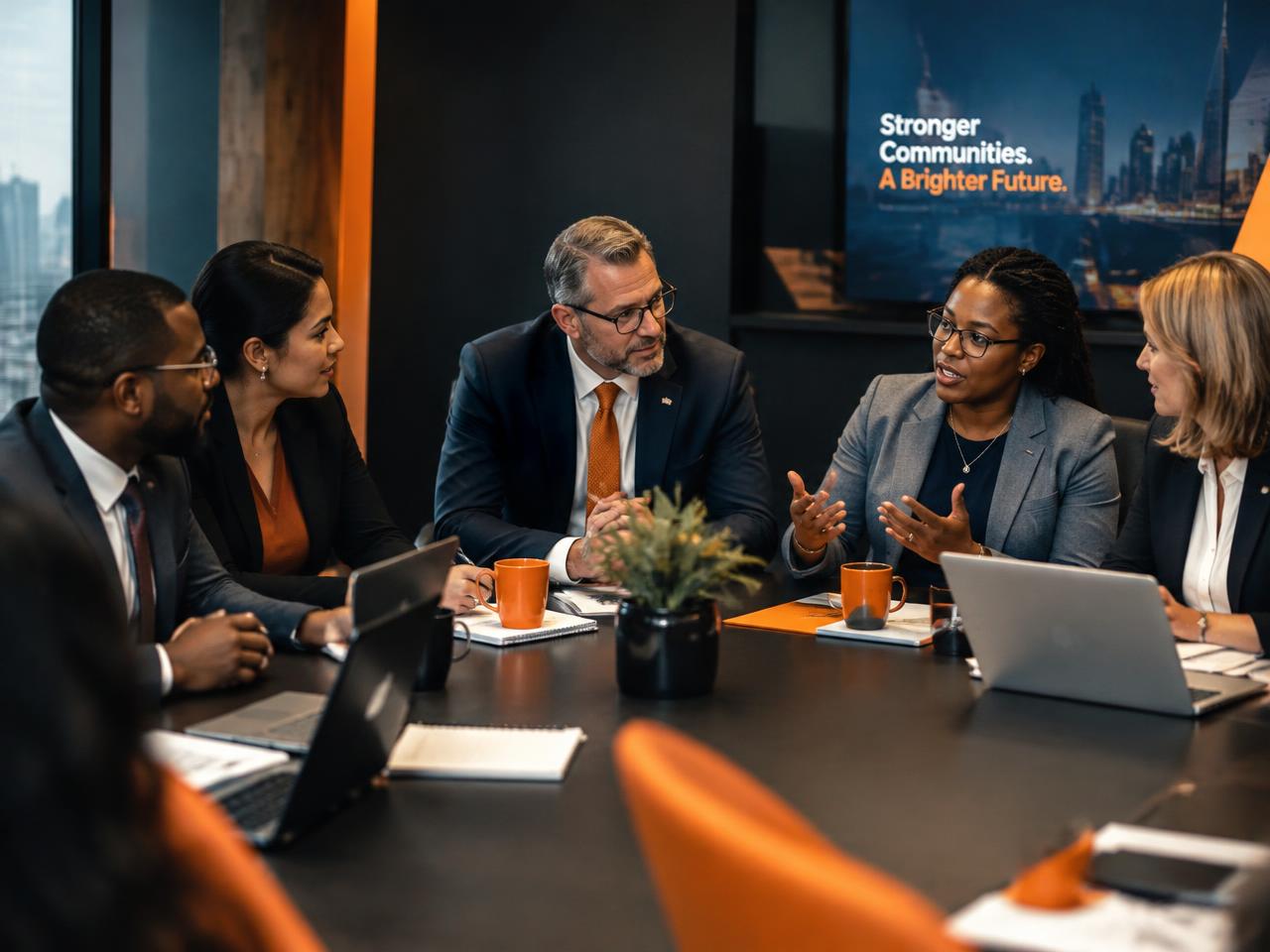 Leaders collaborating around a boardroom table